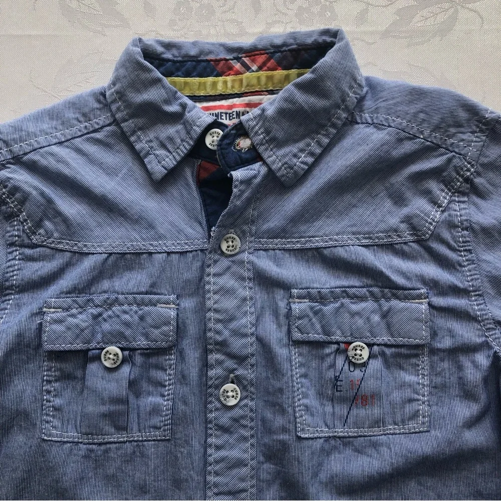 Guess Blue Jeans Denim Button-Up Shirt Boys Size S (4) Long Sleeves Collared - Picture 12 of 15